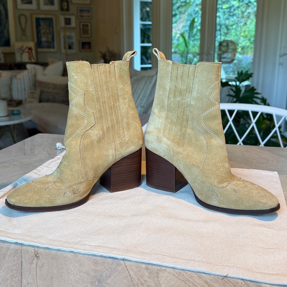 SÉZANE Frankie Mid Heel Boots in Tan Camel Suede Leather sz US 7 / FR 8 EUC - Picture 13 of 15